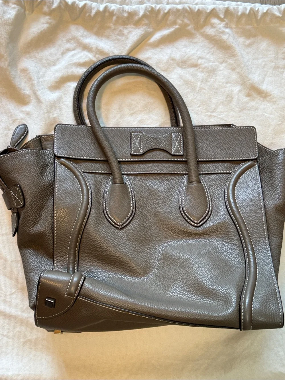 Celine Taupe Brown Souris Leather Mini Luggage Tote